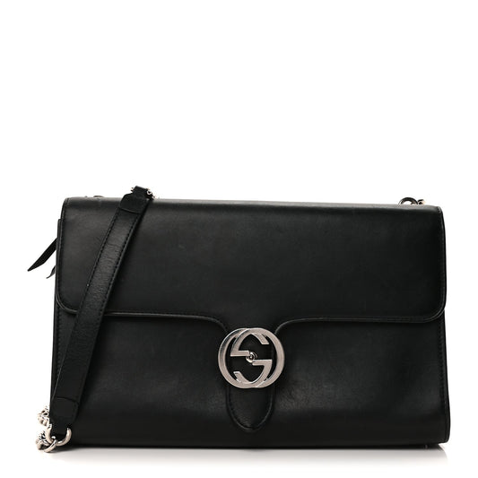 Gucci Moon Calfskin Medium Interlocking G Shoulder Bag  Black