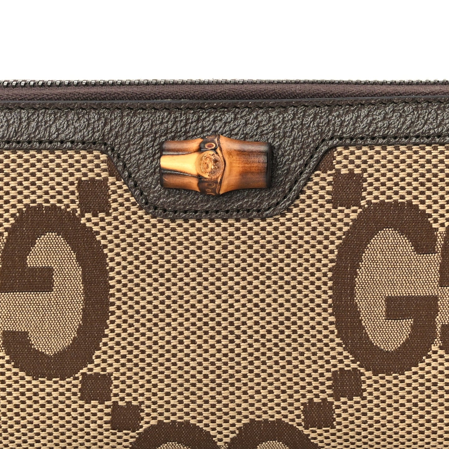 Gucci Monogram Jumbo GG Textured Dollar Calfskin Diana Zip Around Continental Wallet Camel Ebony New Acero