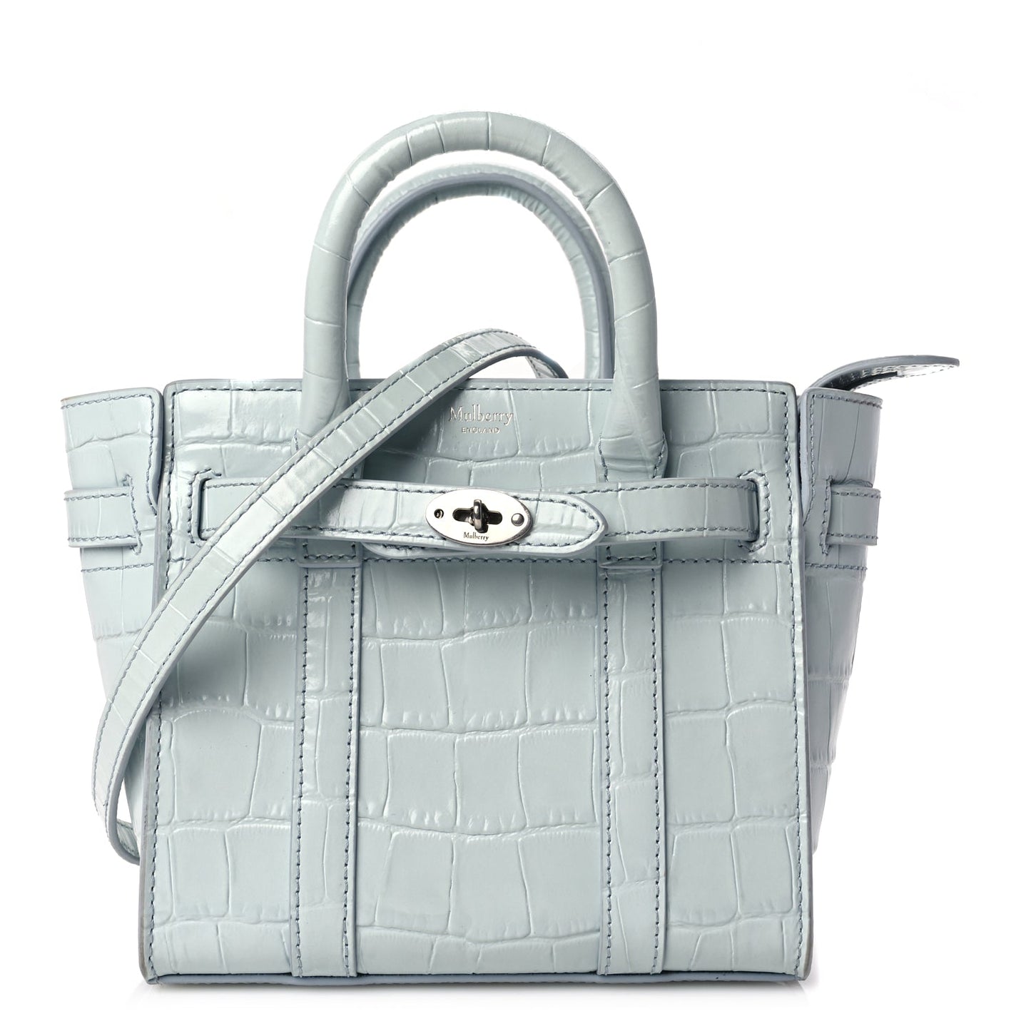 Mulberry Shiny Crocodile Embossed Micro Zipped Bayswater Blue