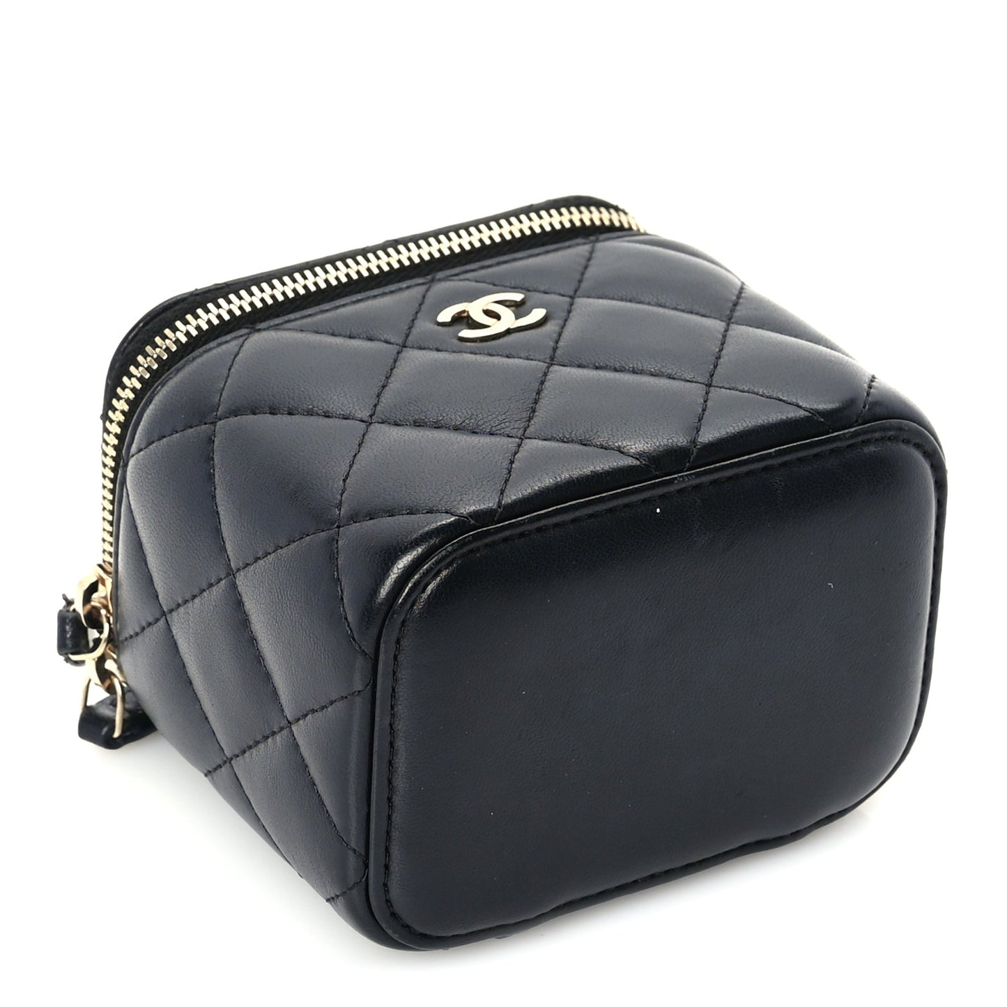 Chanel Lambskin Quilted Mini Vanity Case With Chain  Black