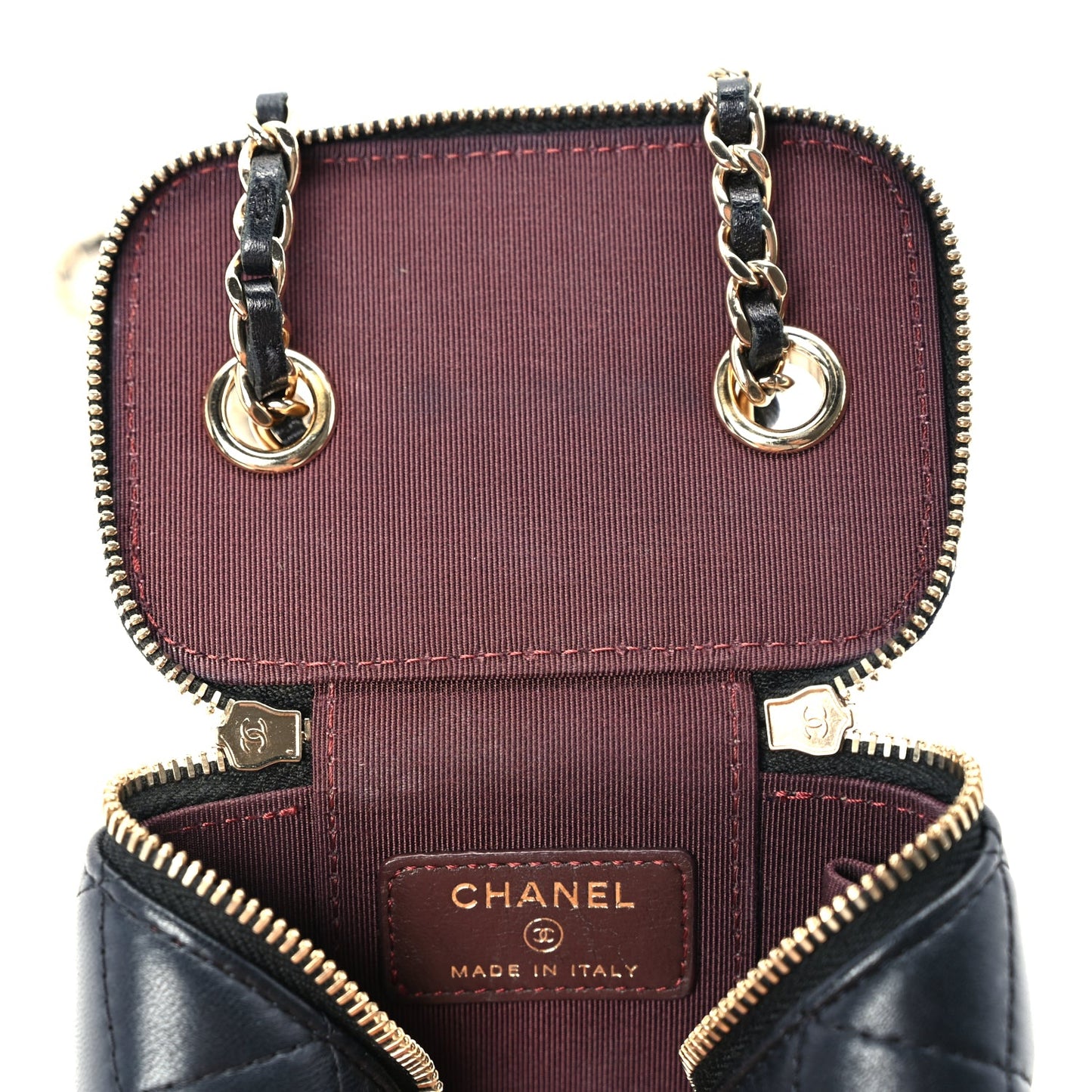 Chanel Lambskin Quilted Mini Vanity Case With Chain  Black