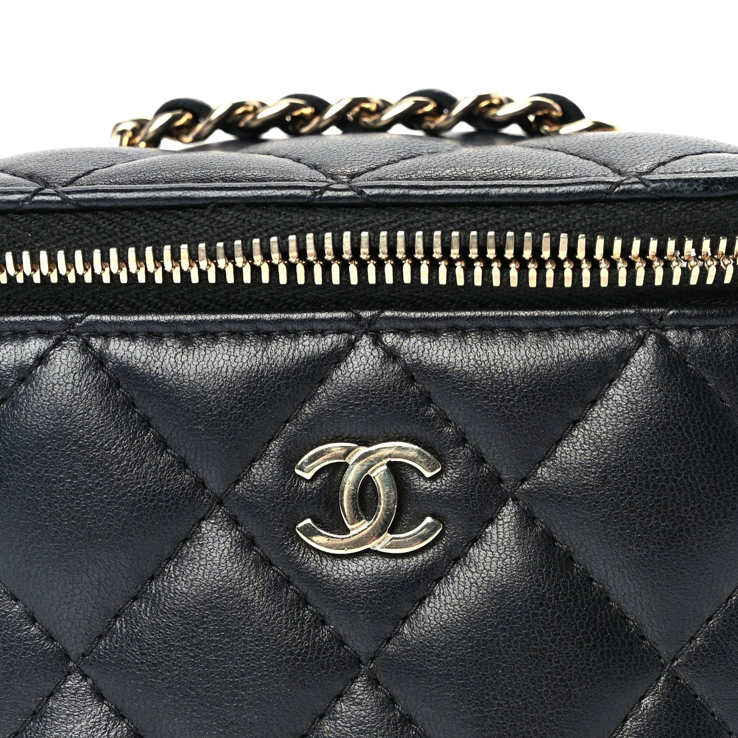 Chanel Lambskin Quilted Mini Vanity Case With Chain  Black
