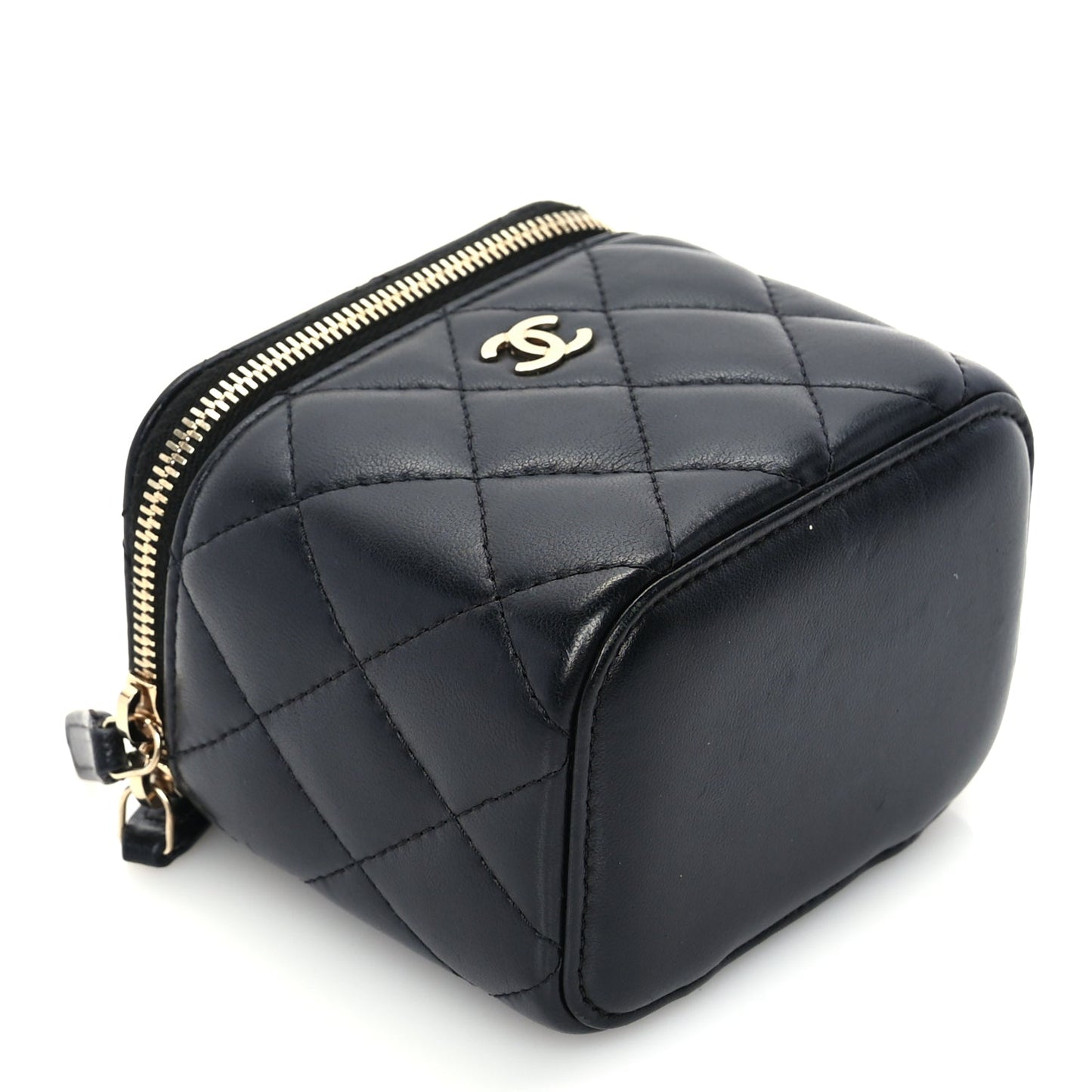 Chanel Lambskin Quilted Mini Vanity Case With Chain  Black