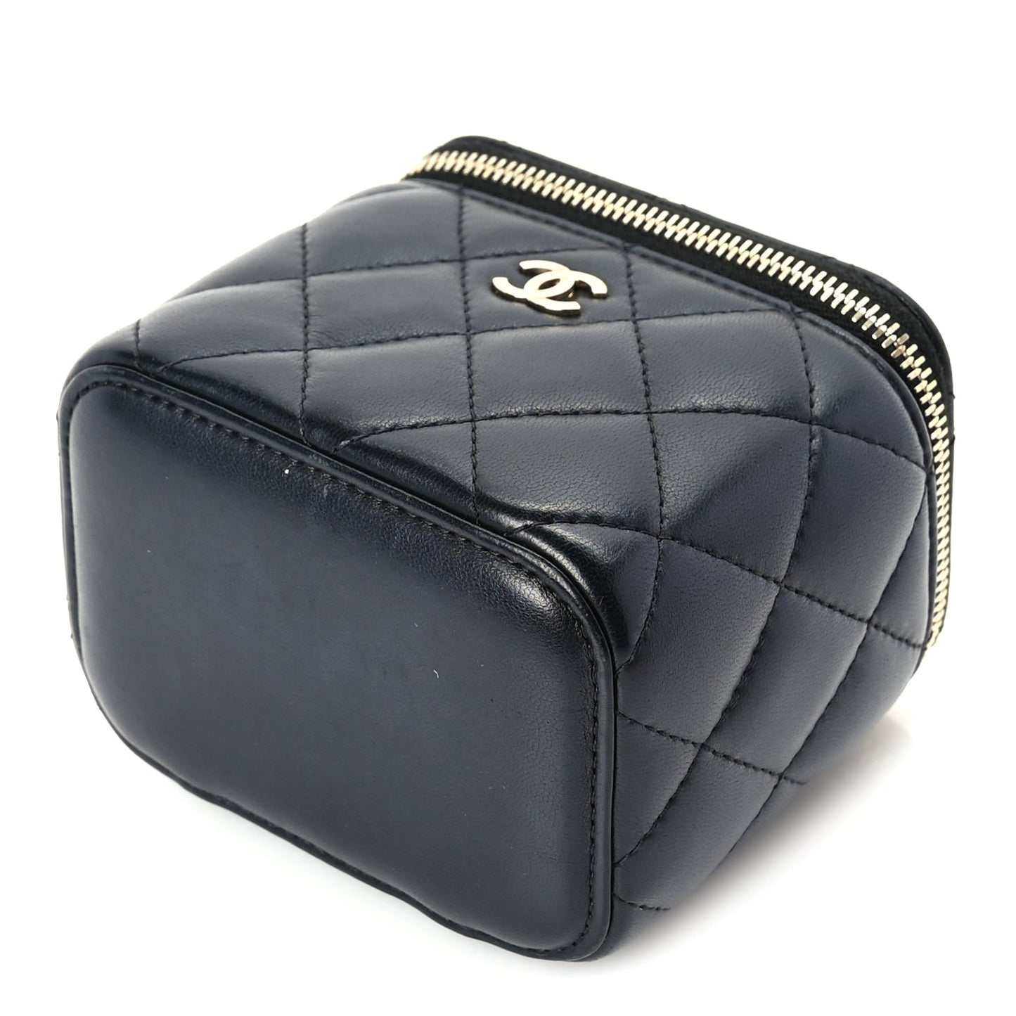 Chanel Lambskin Quilted Mini Vanity Case With Chain  Black