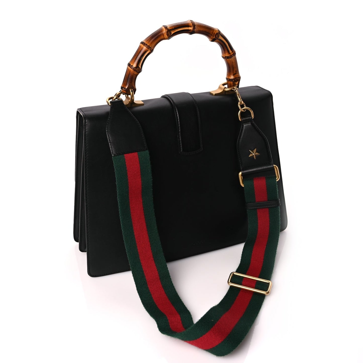 Gucci Calfskin Bamboo Web Large Dionysus Top Handle Bag Black Bright Evergreen Hibiscus Red