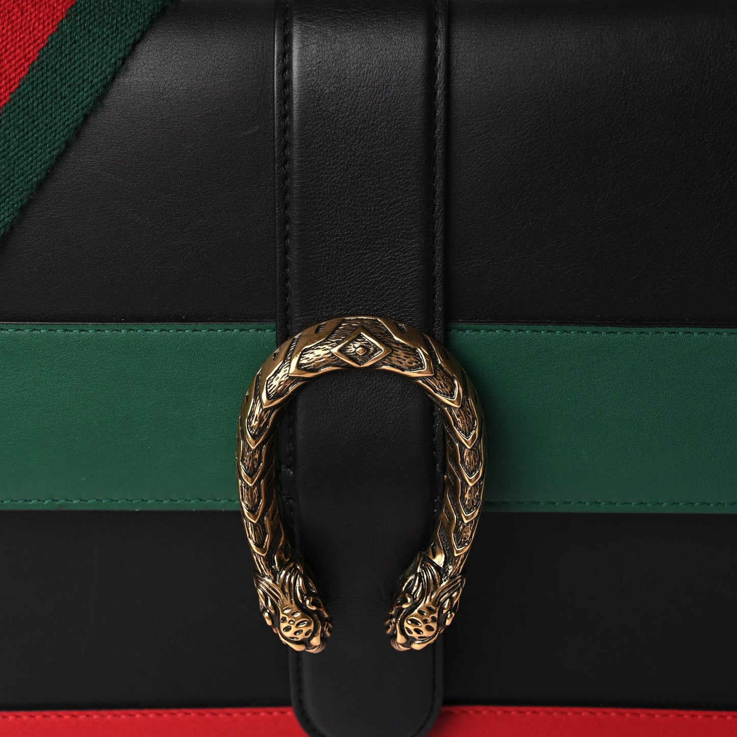 Gucci Calfskin Bamboo Web Large Dionysus Top Handle Bag Black Bright Evergreen Hibiscus Red
