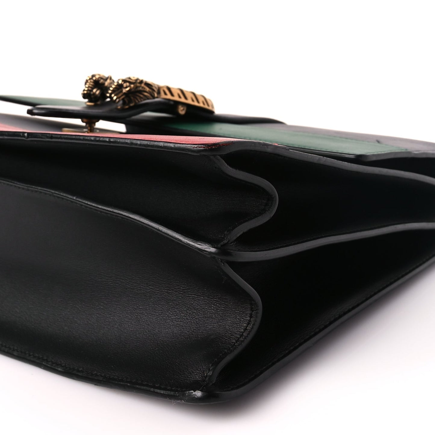 Gucci Calfskin Bamboo Web Large Dionysus Top Handle Bag Black Bright Evergreen Hibiscus Red