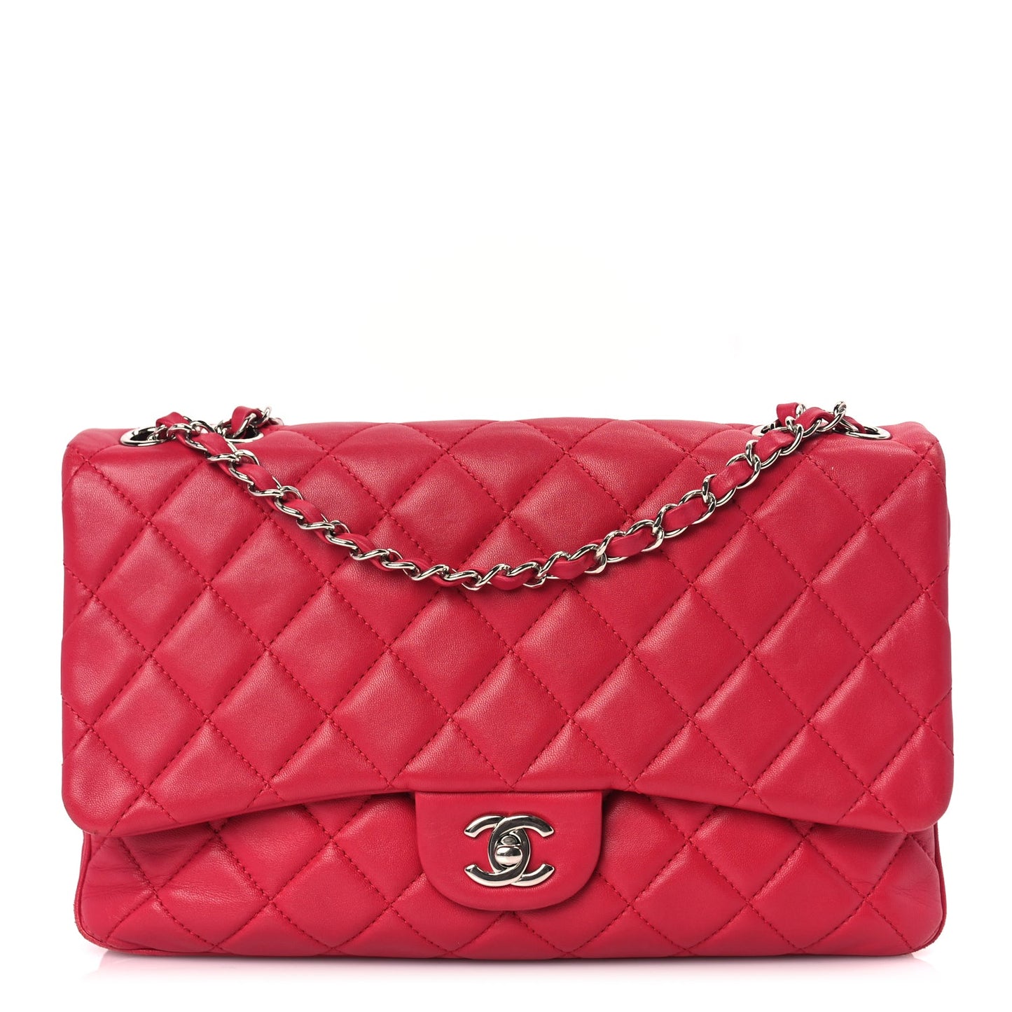 Chanel Lambskin Quilted Jumbo Chanel 3 Flap Dark Pink