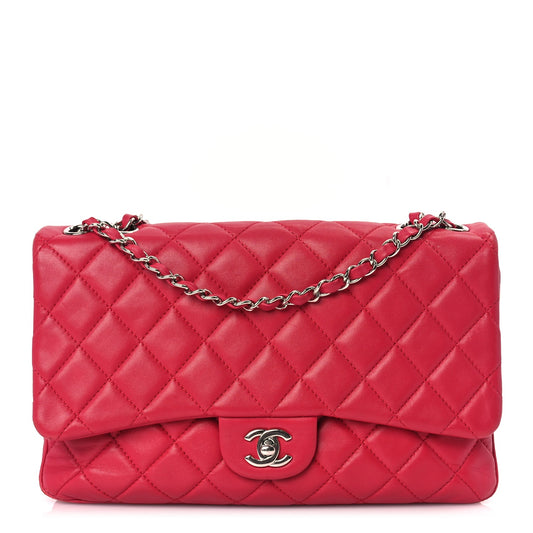 Chanel Lambskin Quilted Jumbo Chanel 3 Flap Dark Pink