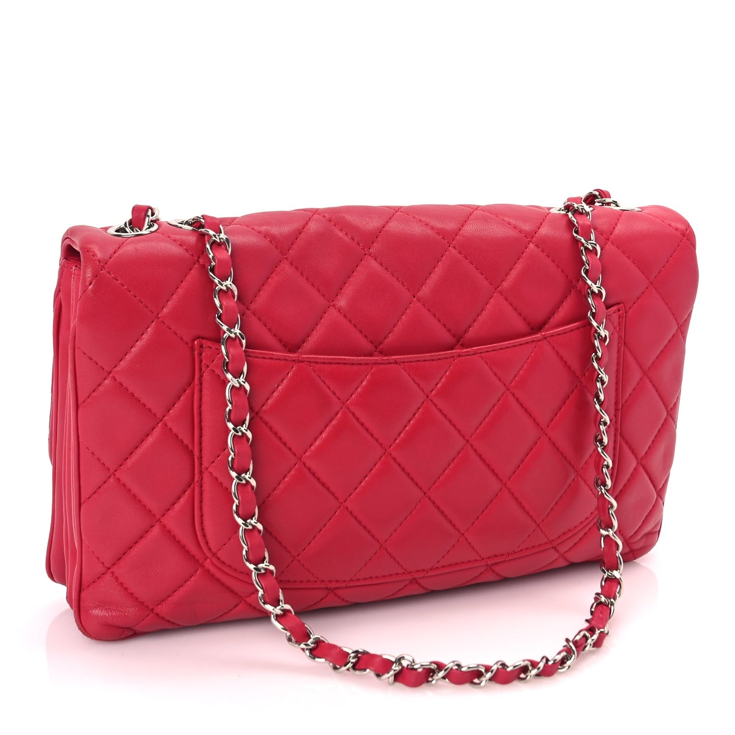 Chanel Lambskin Quilted Jumbo Chanel 3 Flap Dark Pink