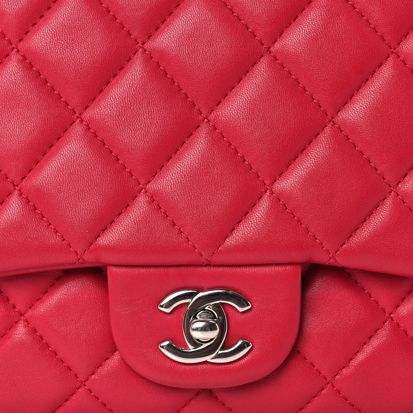 Chanel Lambskin Quilted Jumbo Chanel 3 Flap Dark Pink