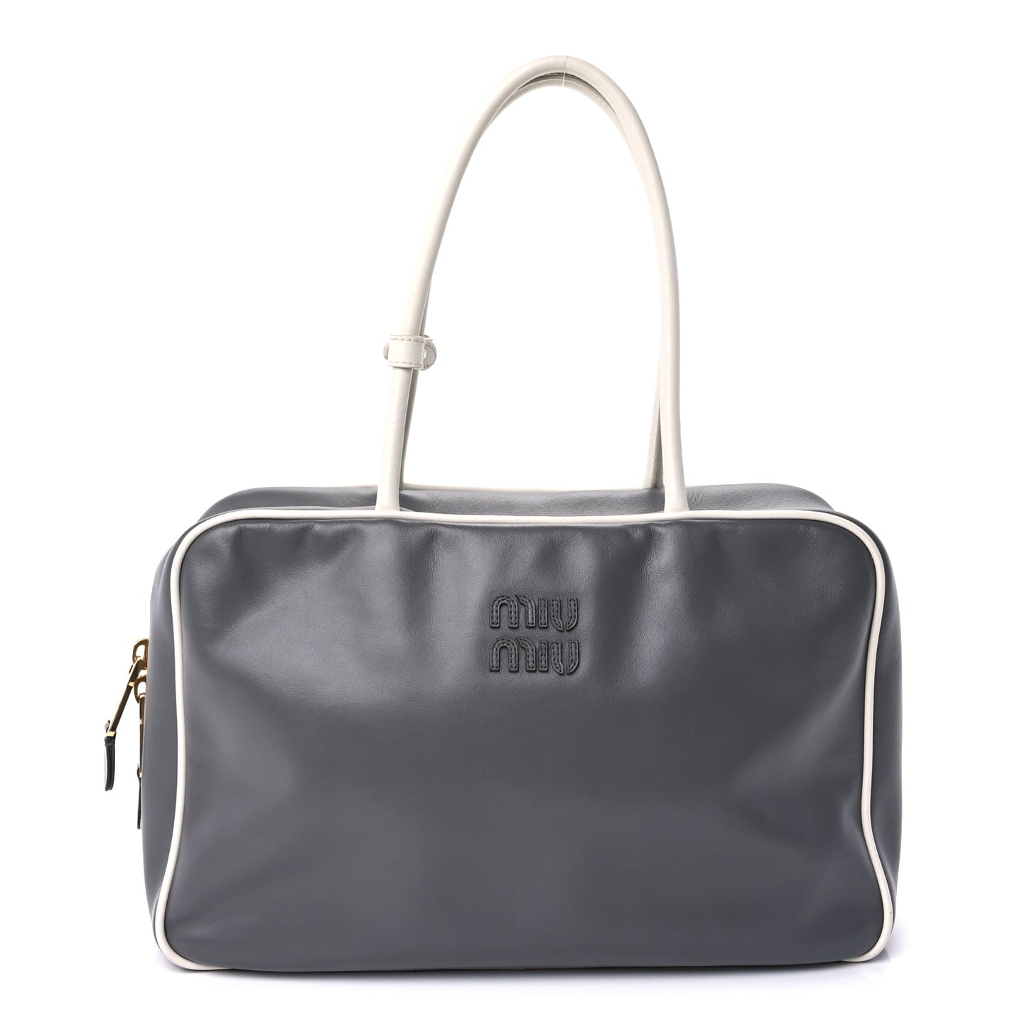 Miu Miu Soft Calf Softy Contrast Large Beau Top Handle Bag Marmo White
