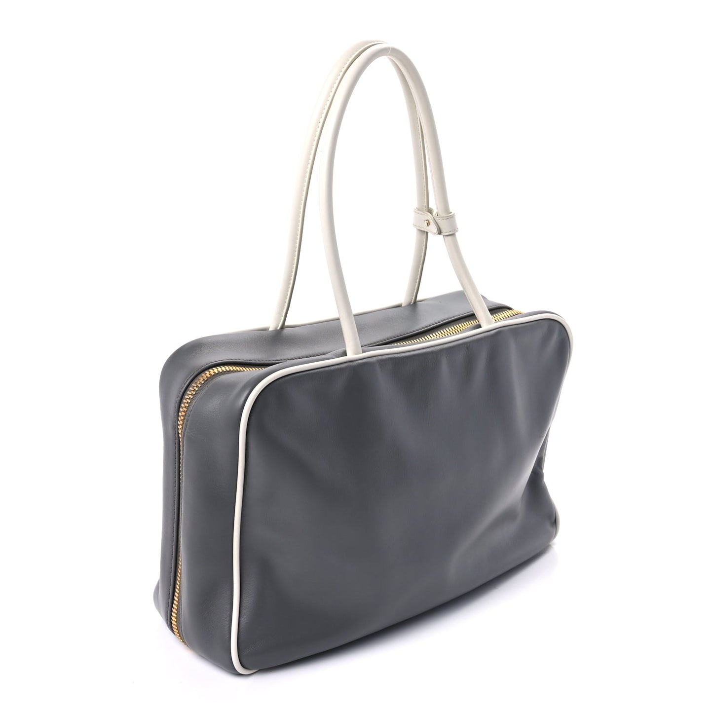 Miu Miu Soft Calf Softy Contrast Large Beau Top Handle Bag Marmo White