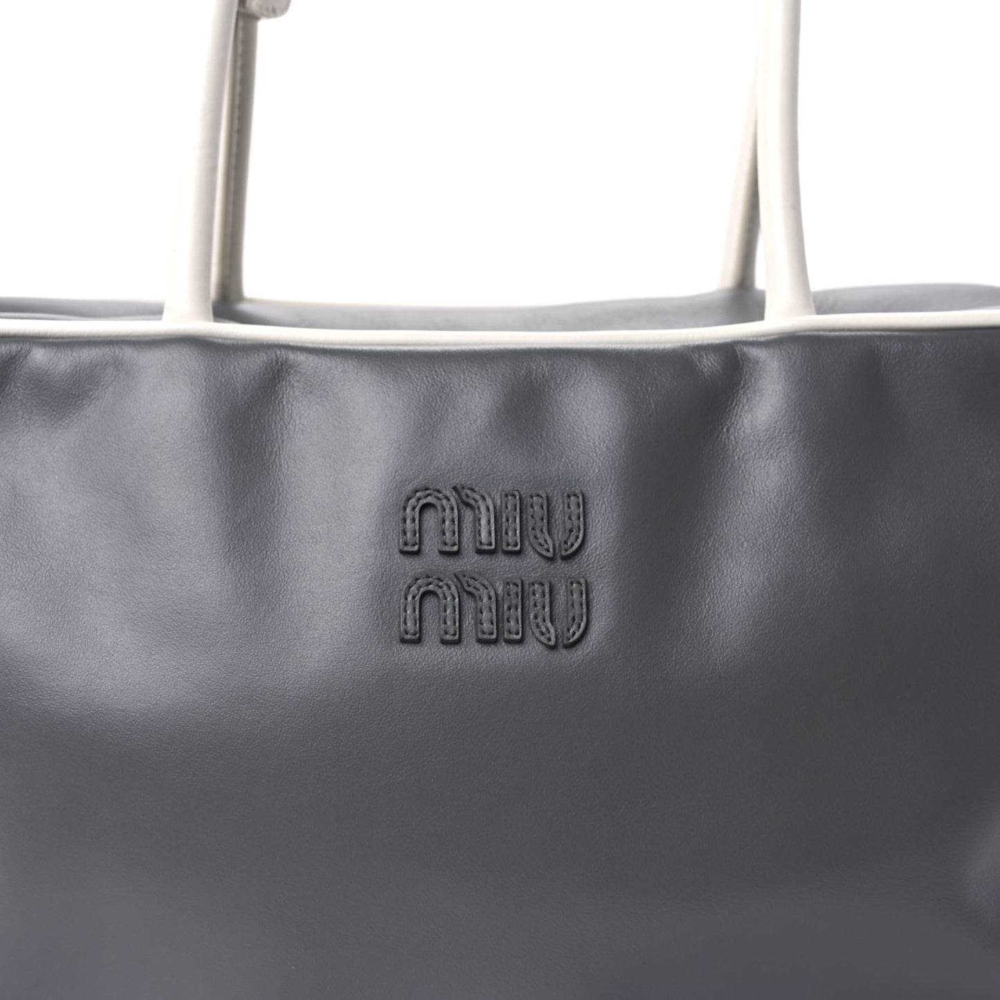 Miu Miu Soft Calf Softy Contrast Large Beau Top Handle Bag Marmo White