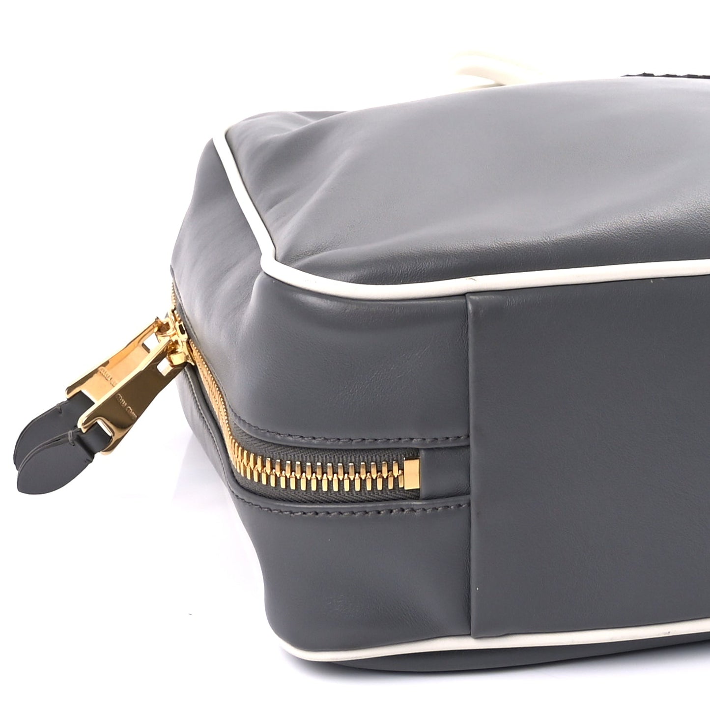 Miu Miu Soft Calf Softy Contrast Large Beau Top Handle Bag Marmo White