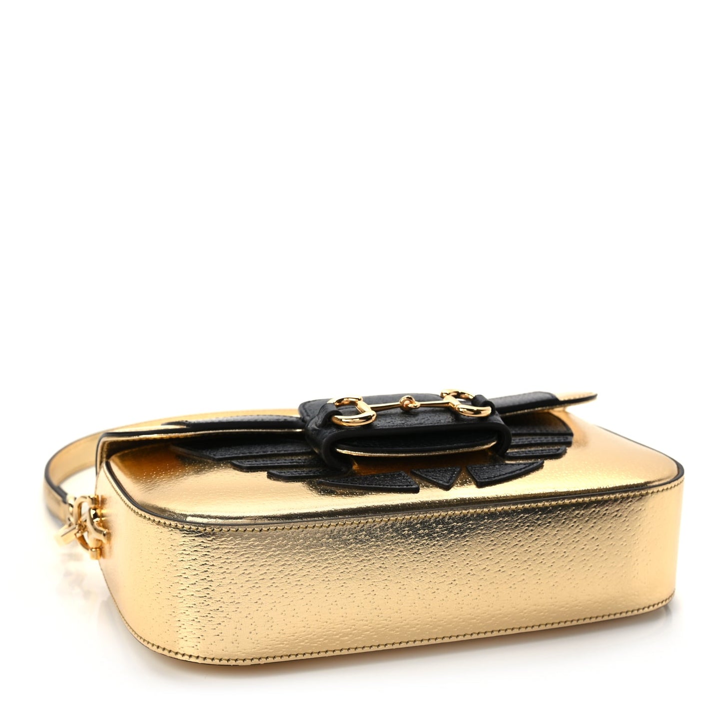 Gucci X ADIDAS Textured Dollar Calfskin Web Trefoil Horsebit 1955 Shoulder Bag King Gold Black