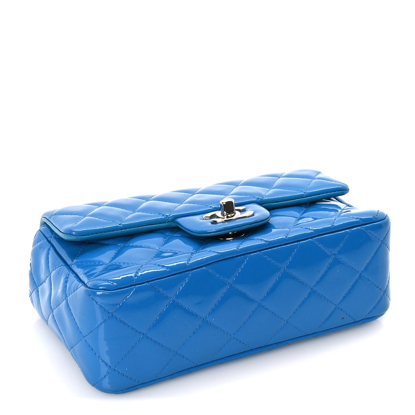 Chanel Patent Calfskin Quilted Mini Rectangular Flap  Blue