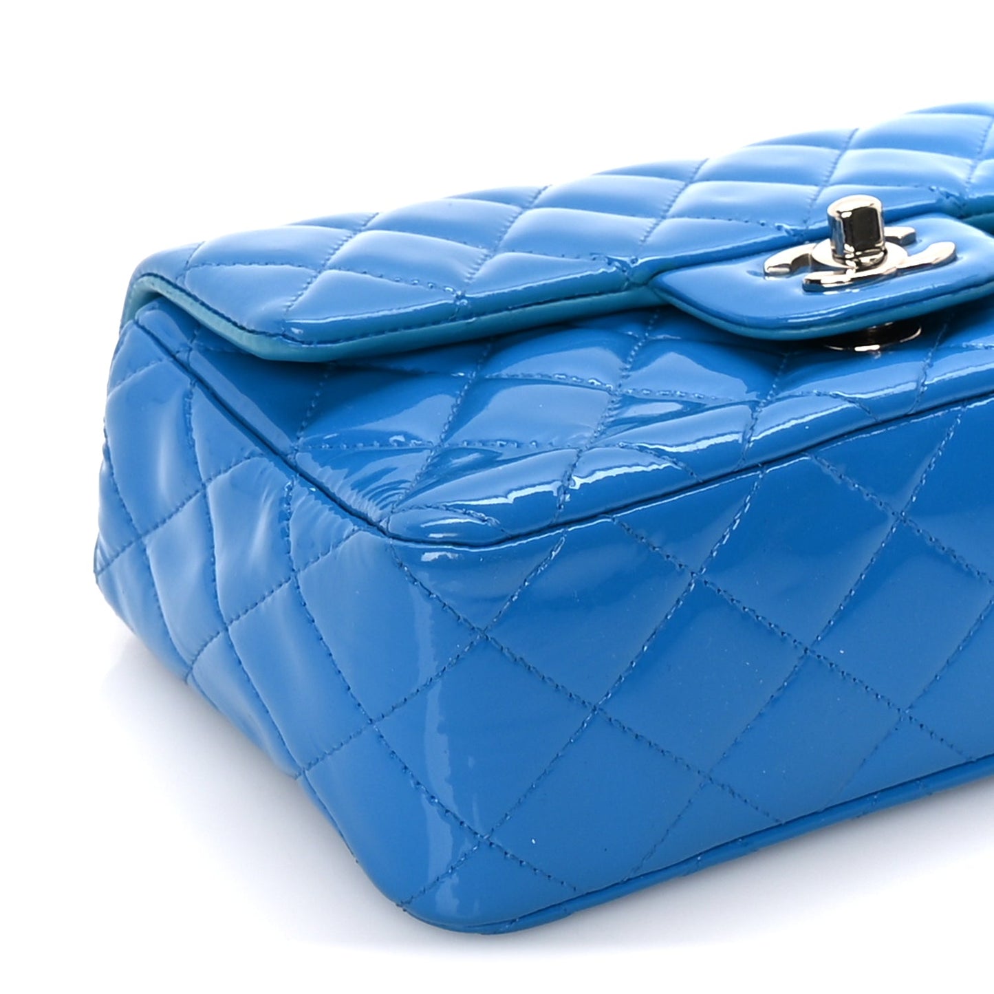 Chanel Patent Calfskin Quilted Mini Rectangular Flap  Blue