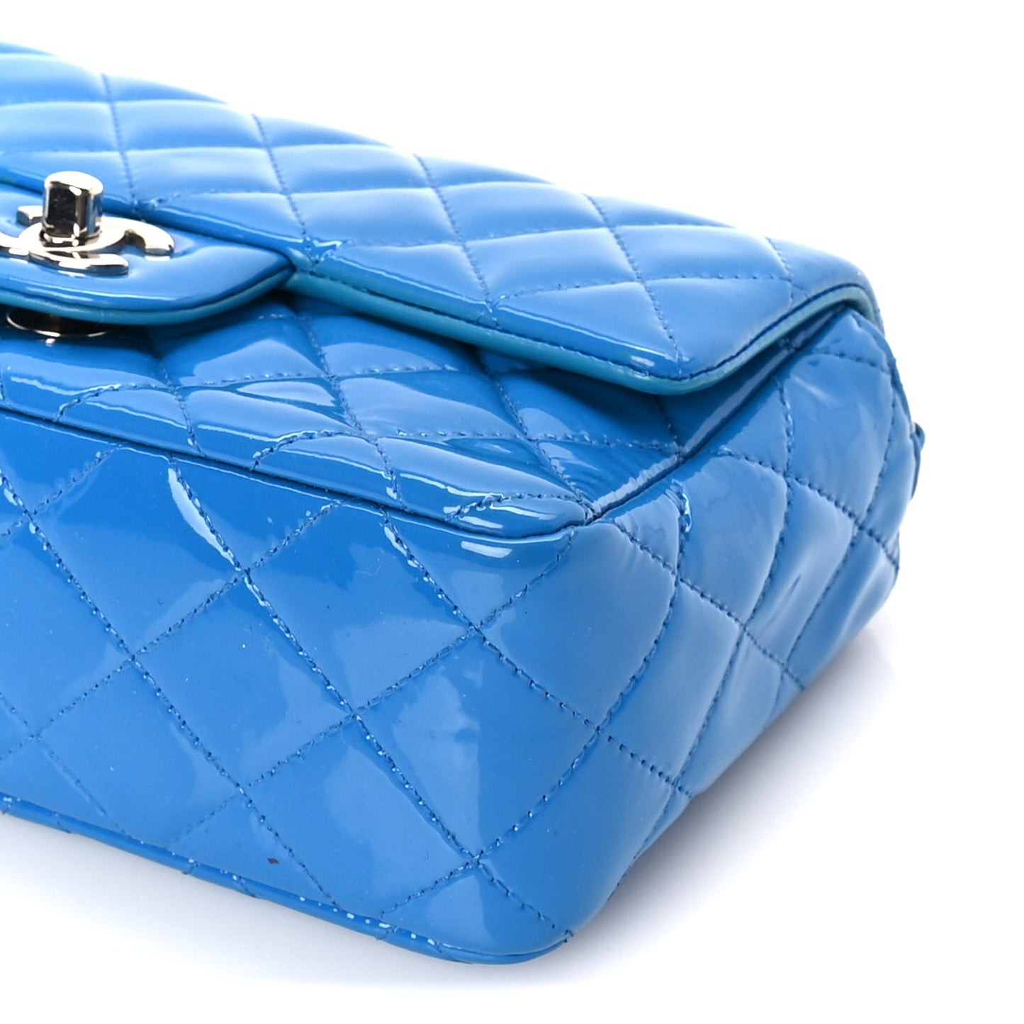 Chanel Patent Calfskin Quilted Mini Rectangular Flap  Blue