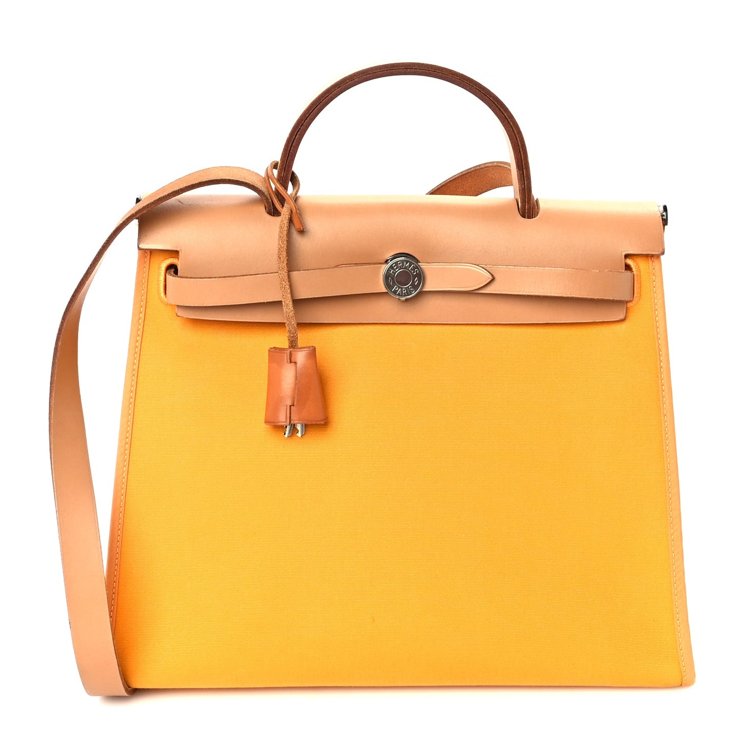 Hermes Toile Officer Vache Hunter Herbag Zip 31 PM Jaune Ambre Natural