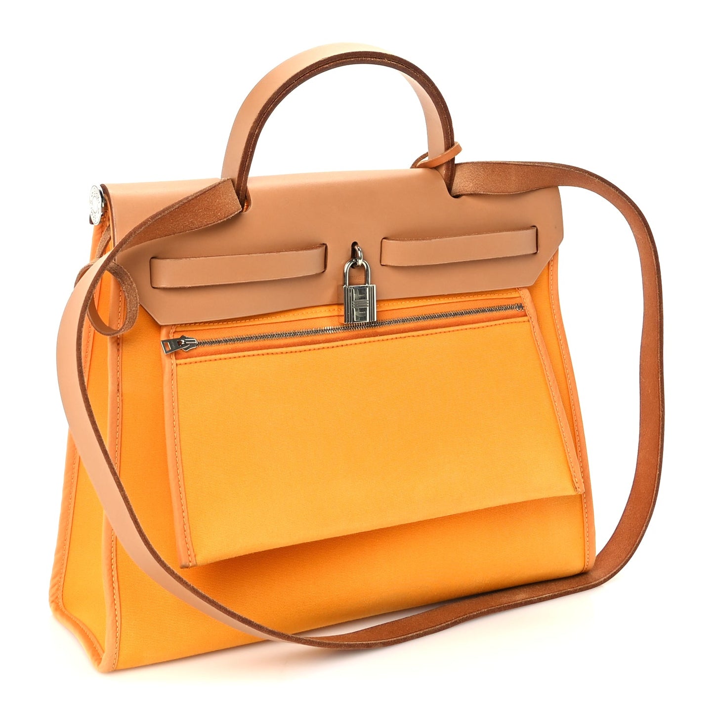 Hermes Toile Officer Vache Hunter Herbag Zip 31 PM Jaune Ambre Natural