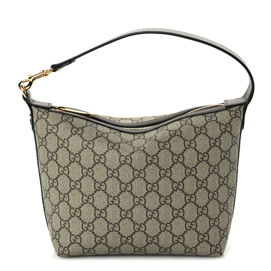 Gucci GG Supreme Monogram Textured Calfskin Web Super Mini Ophidia Shoulder Bag Beige Ebony New Acero