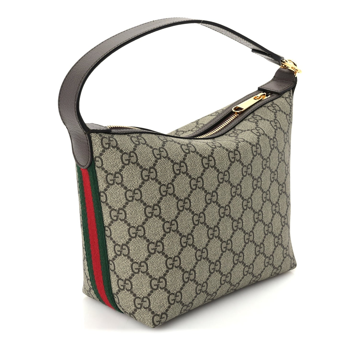 Gucci GG Supreme Monogram Textured Calfskin Web Super Mini Ophidia Shoulder Bag Beige Ebony New Acero