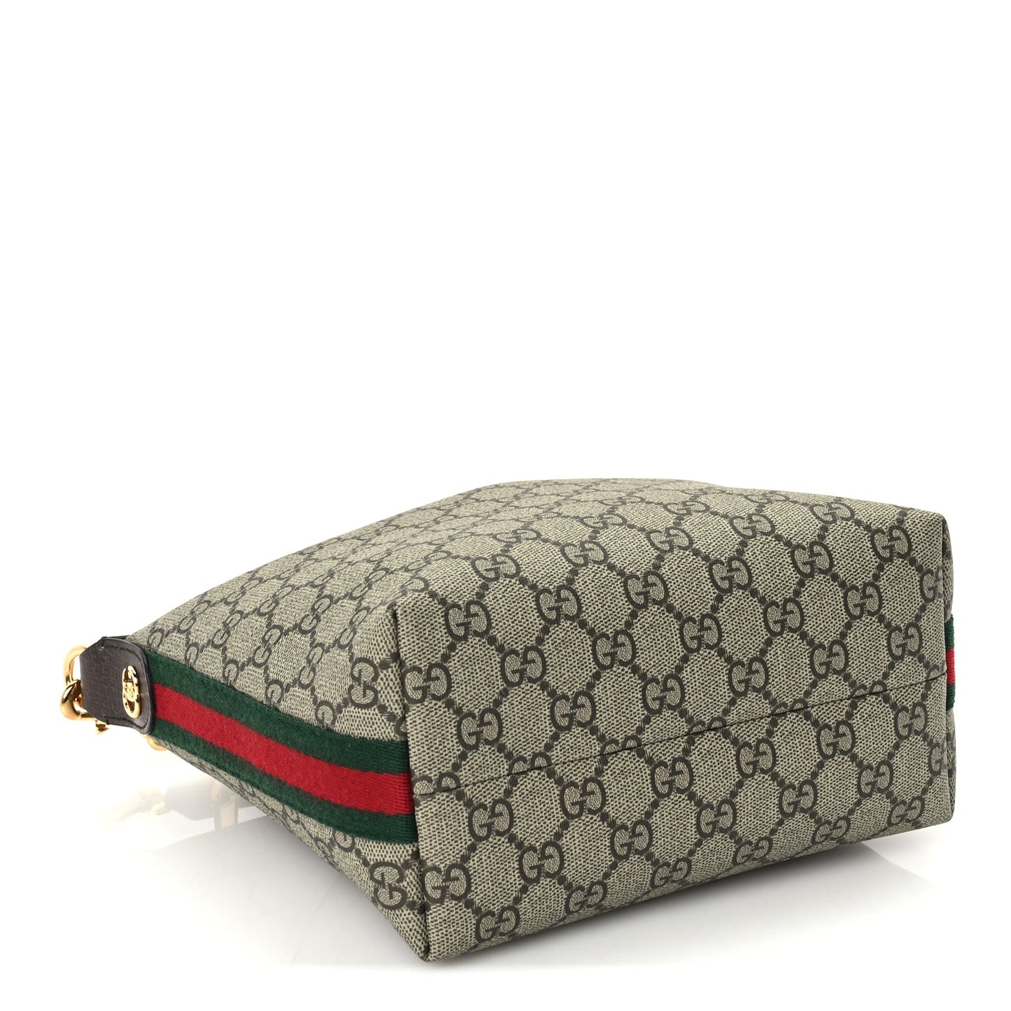 Gucci GG Supreme Monogram Textured Calfskin Web Super Mini Ophidia Shoulder Bag Beige Ebony New Acero