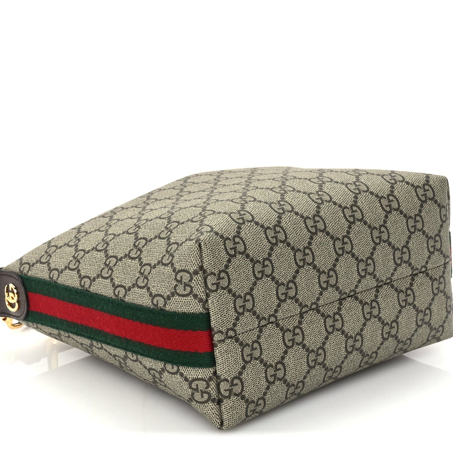 Gucci GG Supreme Monogram Textured Calfskin Web Super Mini Ophidia Shoulder Bag Beige Ebony New Acero