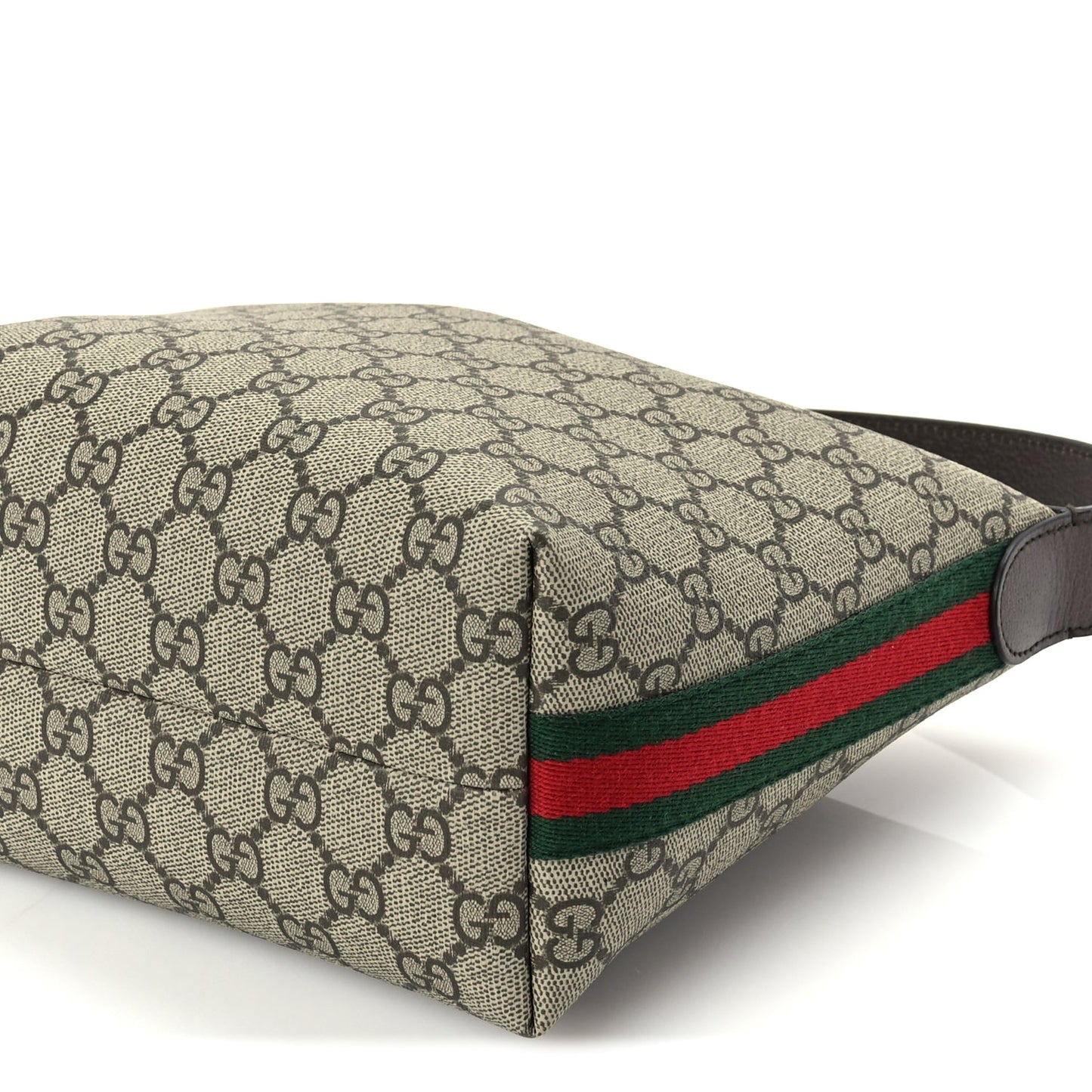 Gucci GG Supreme Monogram Textured Calfskin Web Super Mini Ophidia Shoulder Bag Beige Ebony New Acero