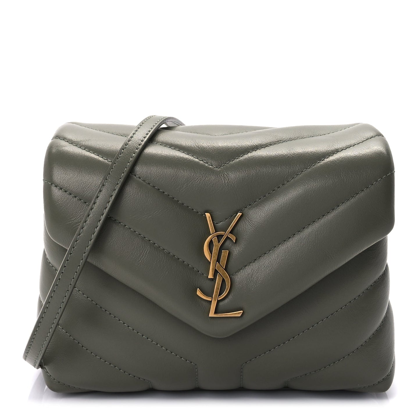 Saint Laurent Calfskin Y Quilted Monogram Toy Loulou Crossbody Bag  Light Sage