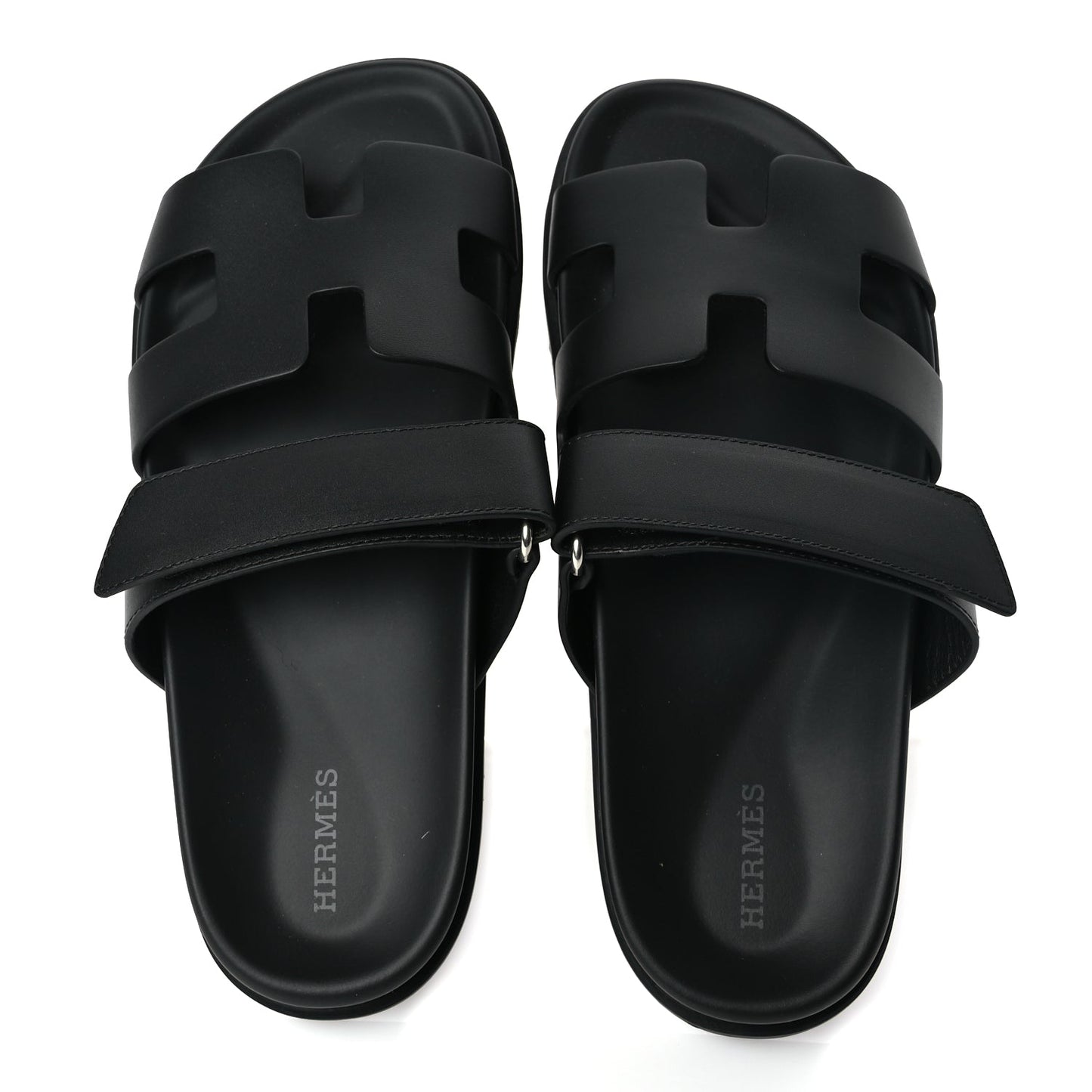 Hermes Calfskin Womens Chypre Sandals 38.5 Black