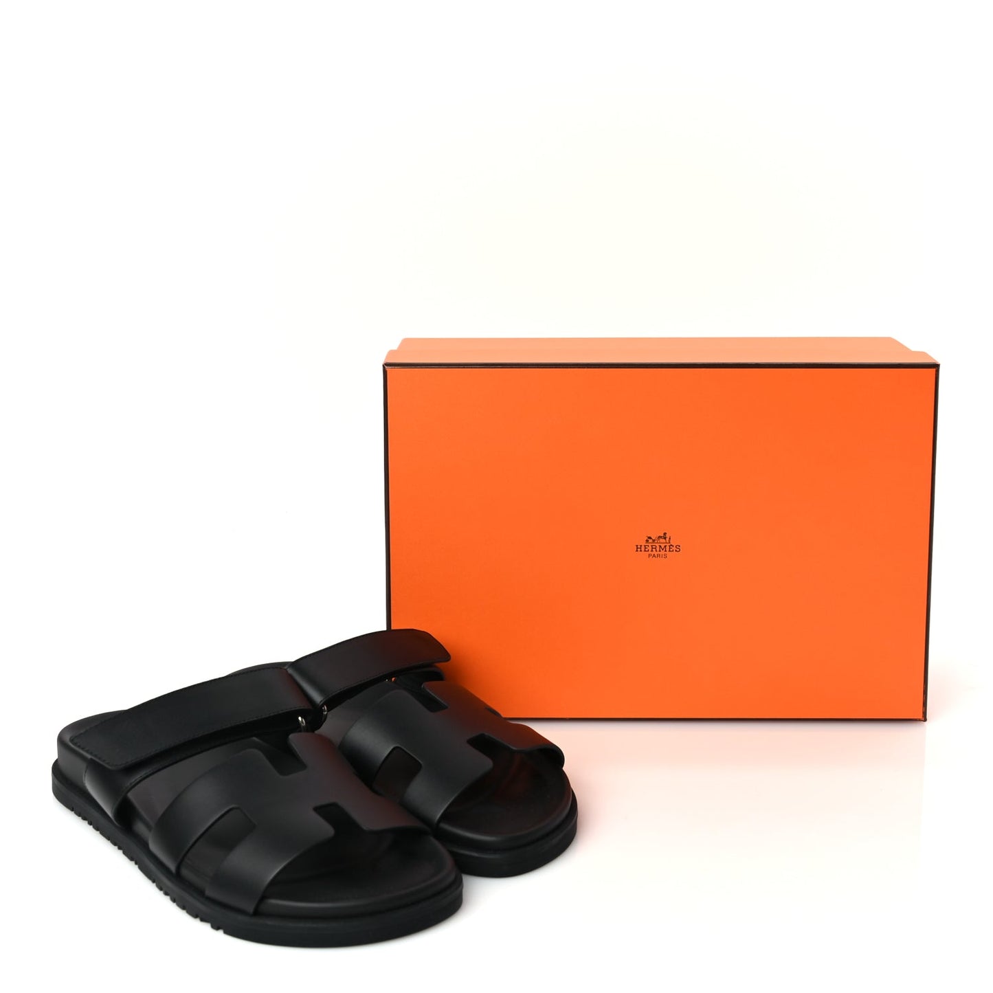 Hermes Calfskin Womens Chypre Sandals 38.5 Black