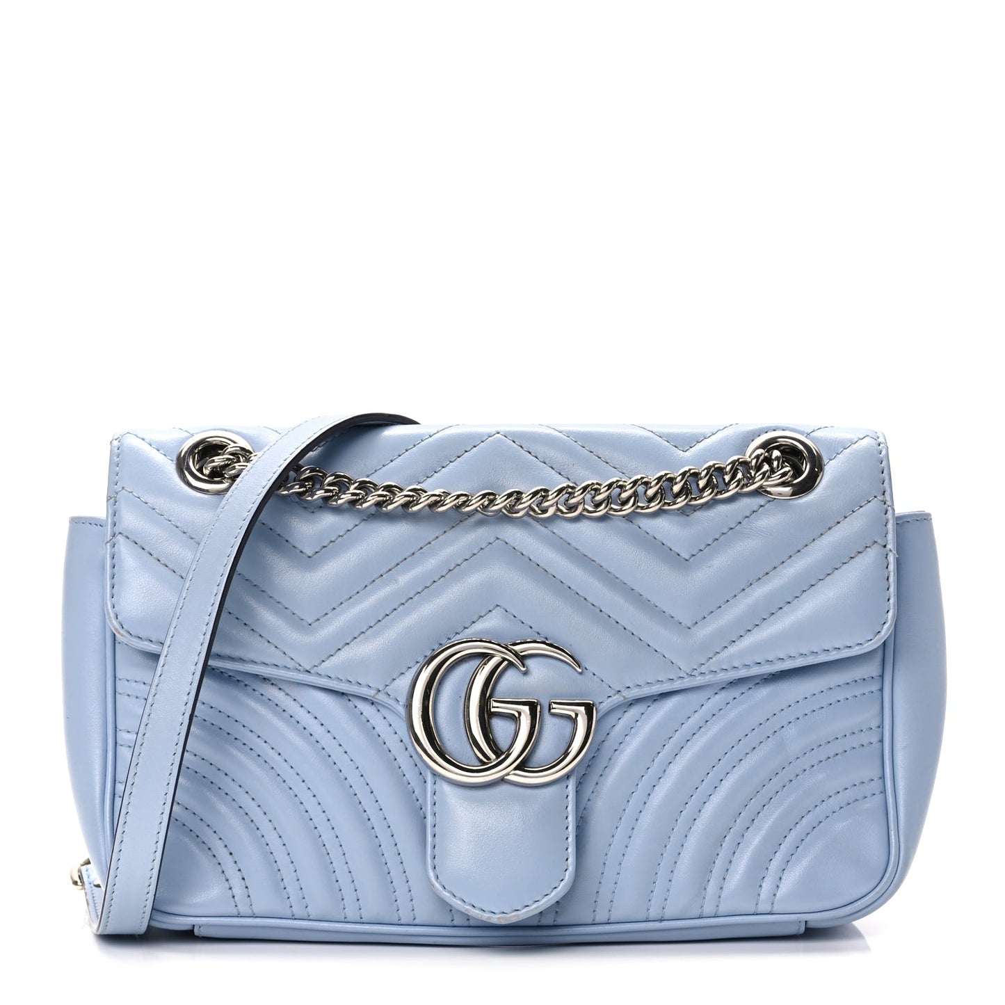 Gucci Calfskin Matelasse Small GG Marmont Shoulder Bag Porcelain Light Blue