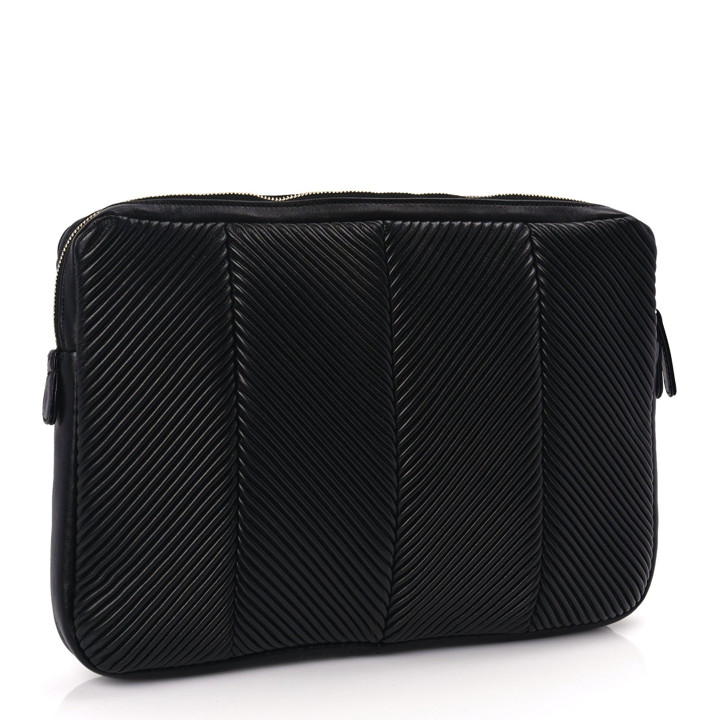 Chanel Lambskin Chevron Pleated Large Cosmetic Case Black