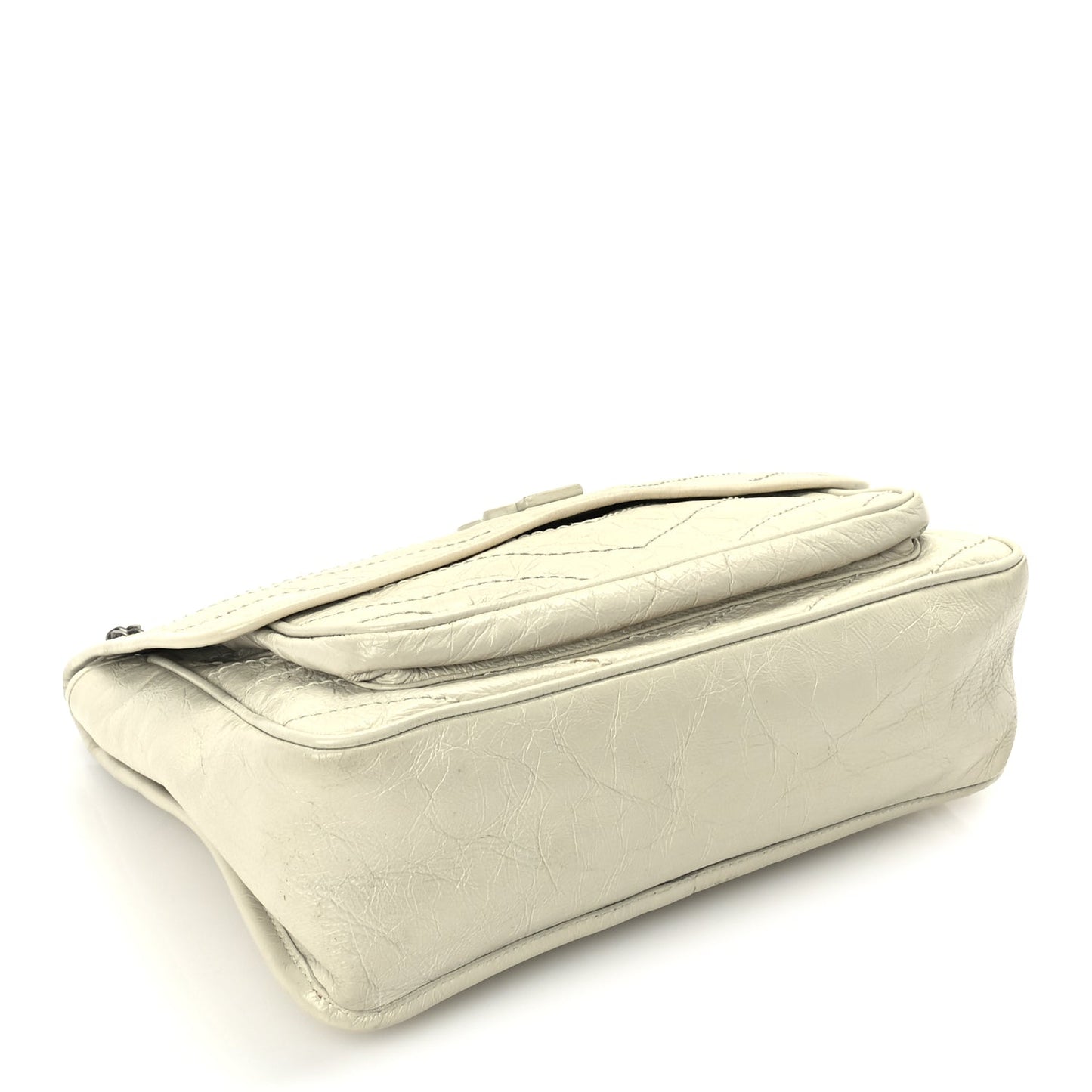 Saint Laurent Crinkled Calfskin Matelasse Monogram Medium Niki Chain Satchel Crema Soft