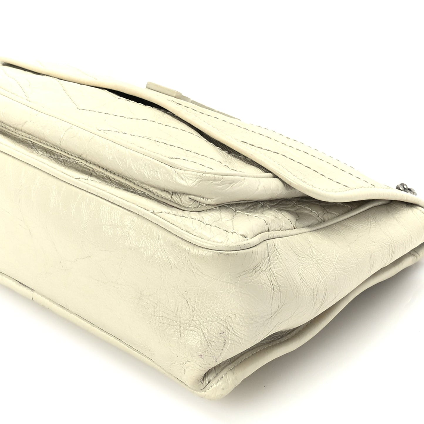 Saint Laurent Crinkled Calfskin Matelasse Monogram Medium Niki Chain Satchel Crema Soft