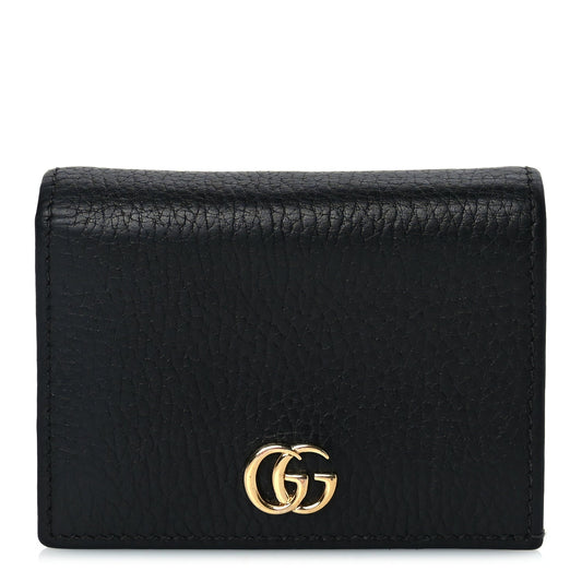 Gucci Pebbled Calfskin GG Marmont Card Case Black