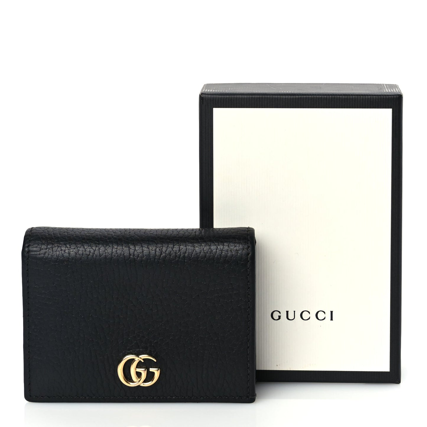 Gucci Pebbled Calfskin GG Marmont Card Case Black