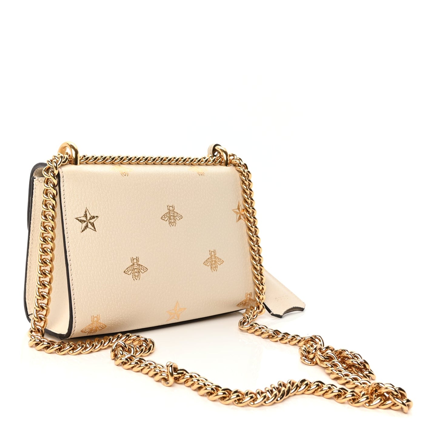Gucci Grained Calfskin Bee Star Small Padlock Shoulder Bag White