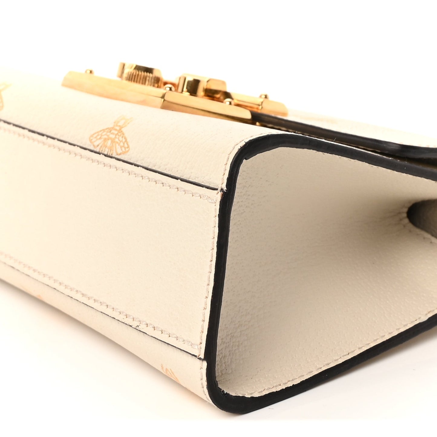 Gucci Grained Calfskin Bee Star Small Padlock Shoulder Bag White