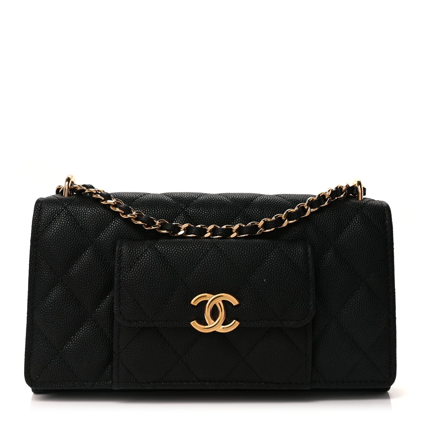 Chanel Caviar Quilted Pocket Twins Wallet On Chain WOC Black