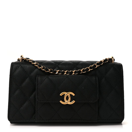 Chanel Caviar Quilted Pocket Twins Wallet On Chain WOC Black