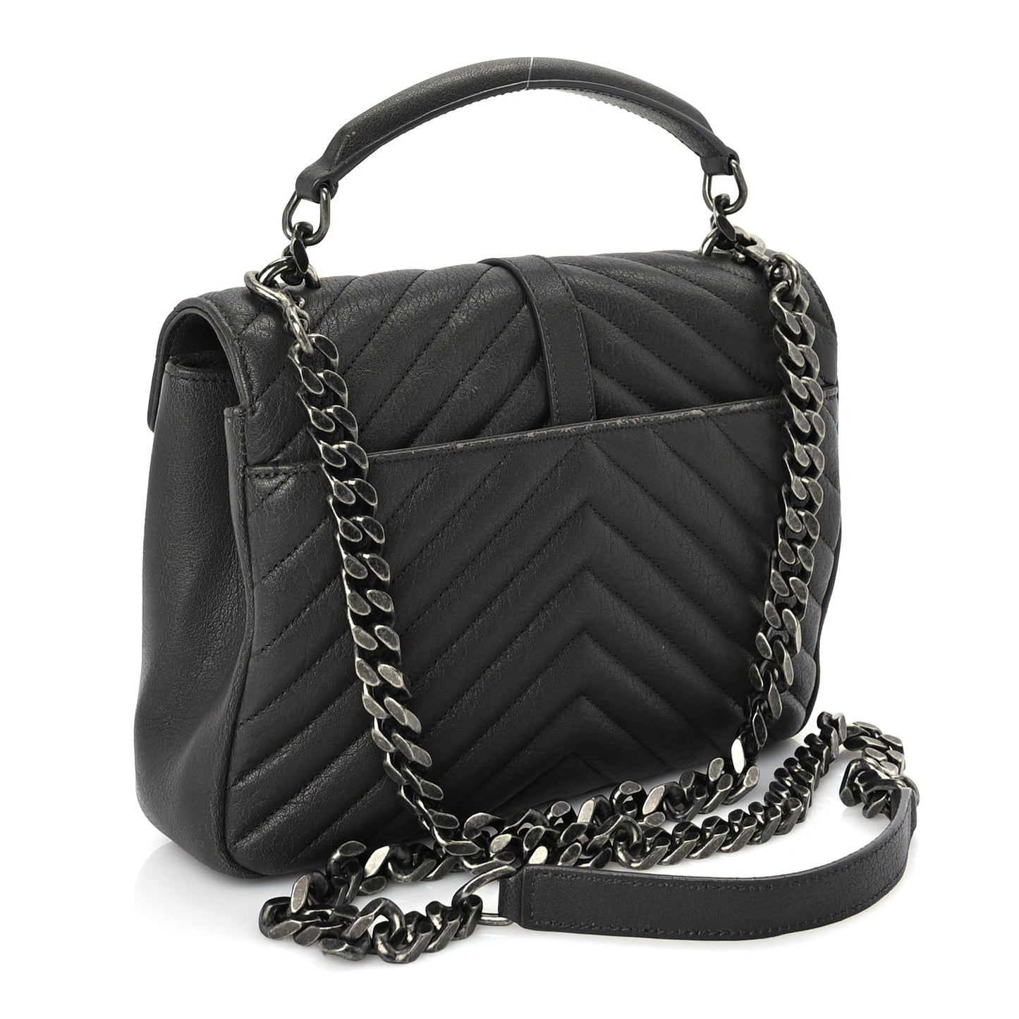 Saint Laurent Sheepskin Matelasse Chevron Monogram Medium College Satchel Dark Anthracite