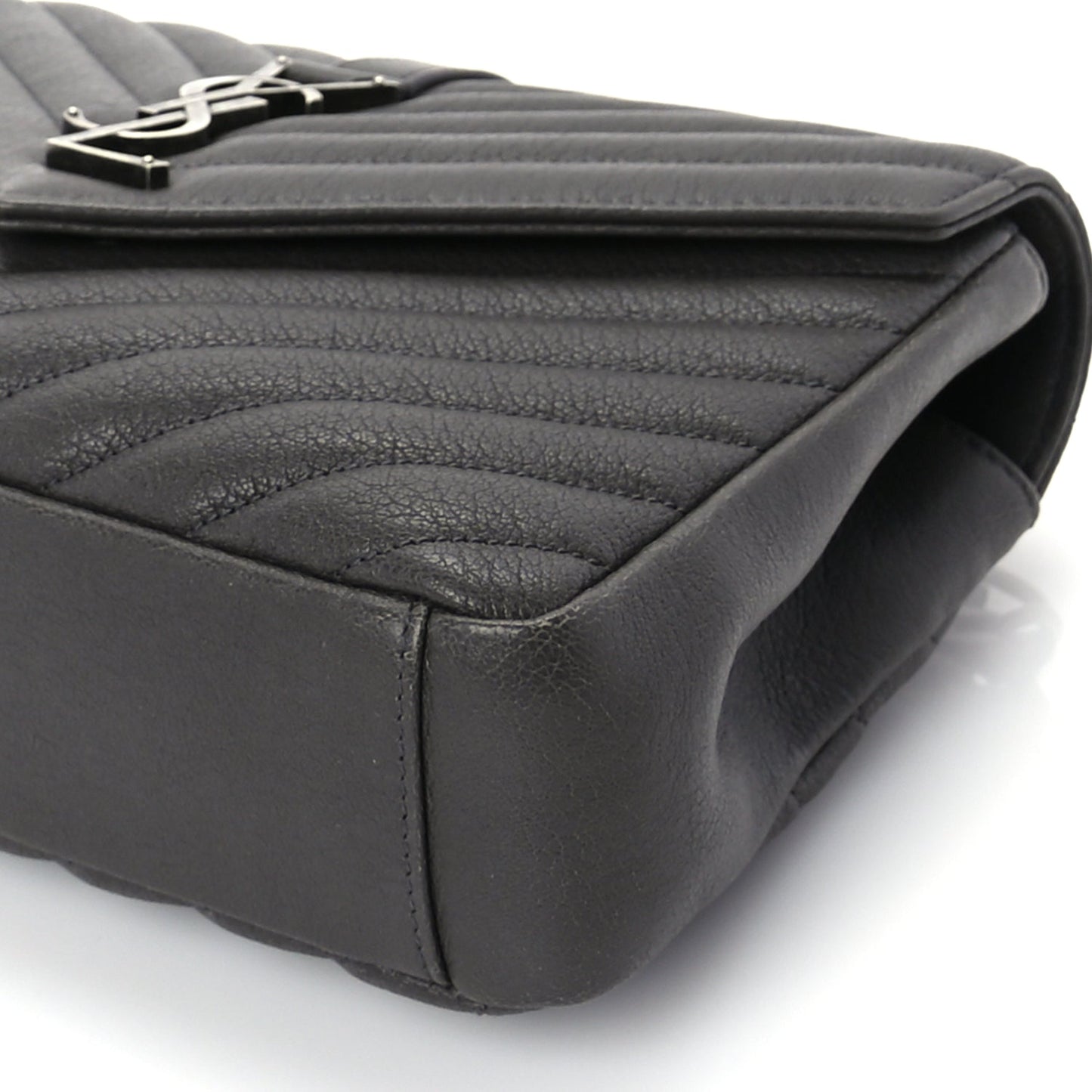 Saint Laurent Sheepskin Matelasse Chevron Monogram Medium College Satchel Dark Anthracite