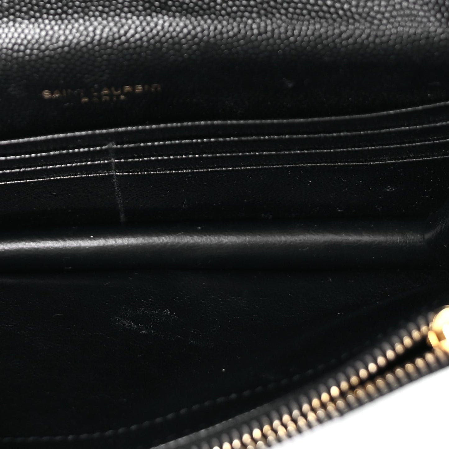 Saint Laurent Grain De Poudre Matelasse Chevron Monogram Envelope Chain Wallet Black