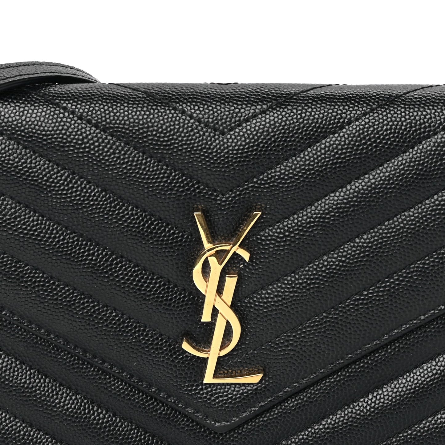 Saint Laurent Grain De Poudre Matelasse Chevron Monogram Envelope Chain Wallet Black