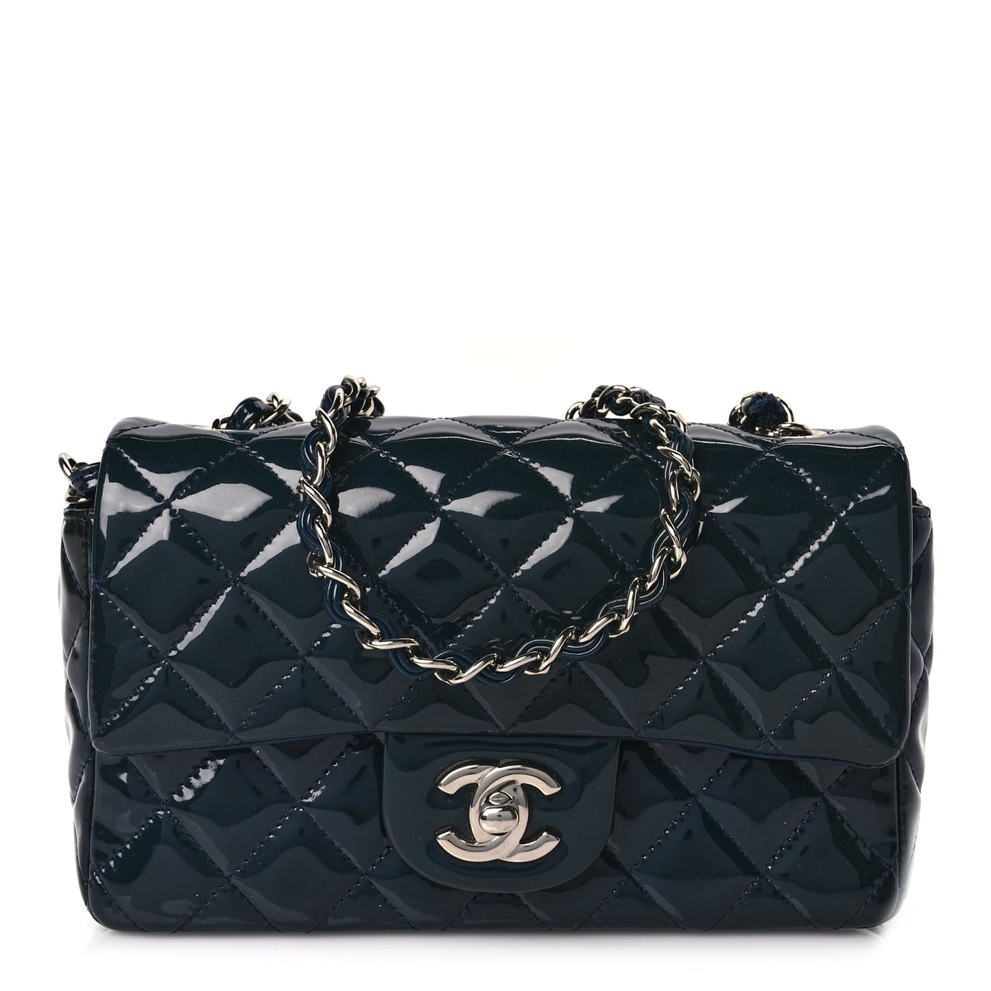 Chanel Patent Calfskin Quilted Mini Rectangular Flap Turquoise