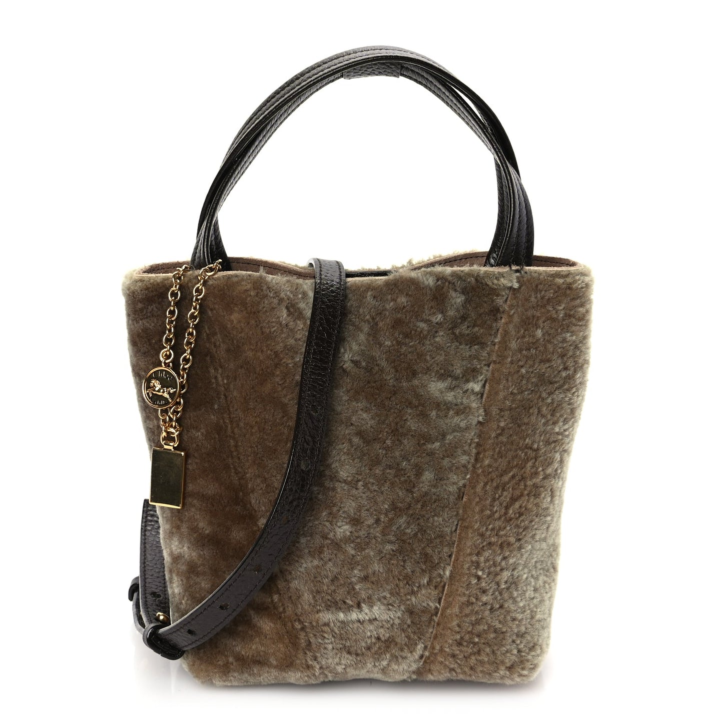 Chloe Shearling Small Spin Tote  Floral Grey