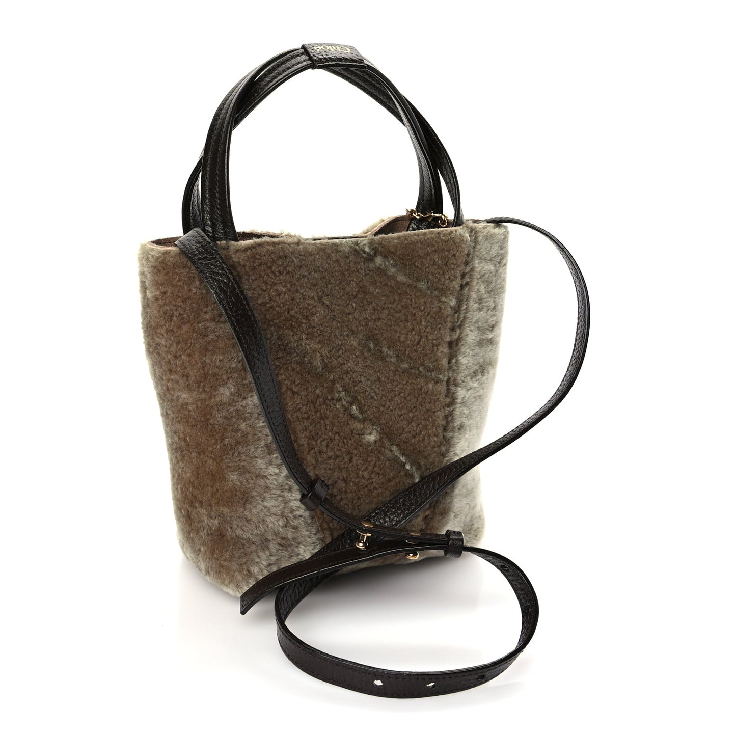 Chloe Shearling Small Spin Tote  Floral Grey